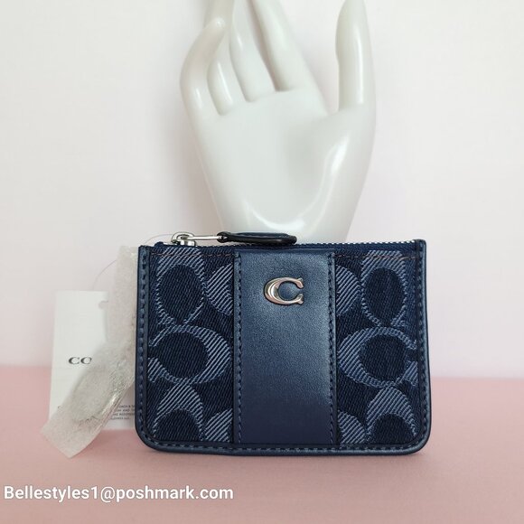 COACH Mini Skinny ID Card Case in Denim Signature- Deep Blue multi color ⭐ - Picture 2 of 16